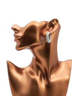 NEW Anthropologie Pavé Hoop Earringz ▪︎ Oblong ▪︎ Silver Crystals